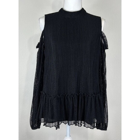 Ro & De Black Lace Cold Shoulder Blouse Size Medium - Picture 1 of 12